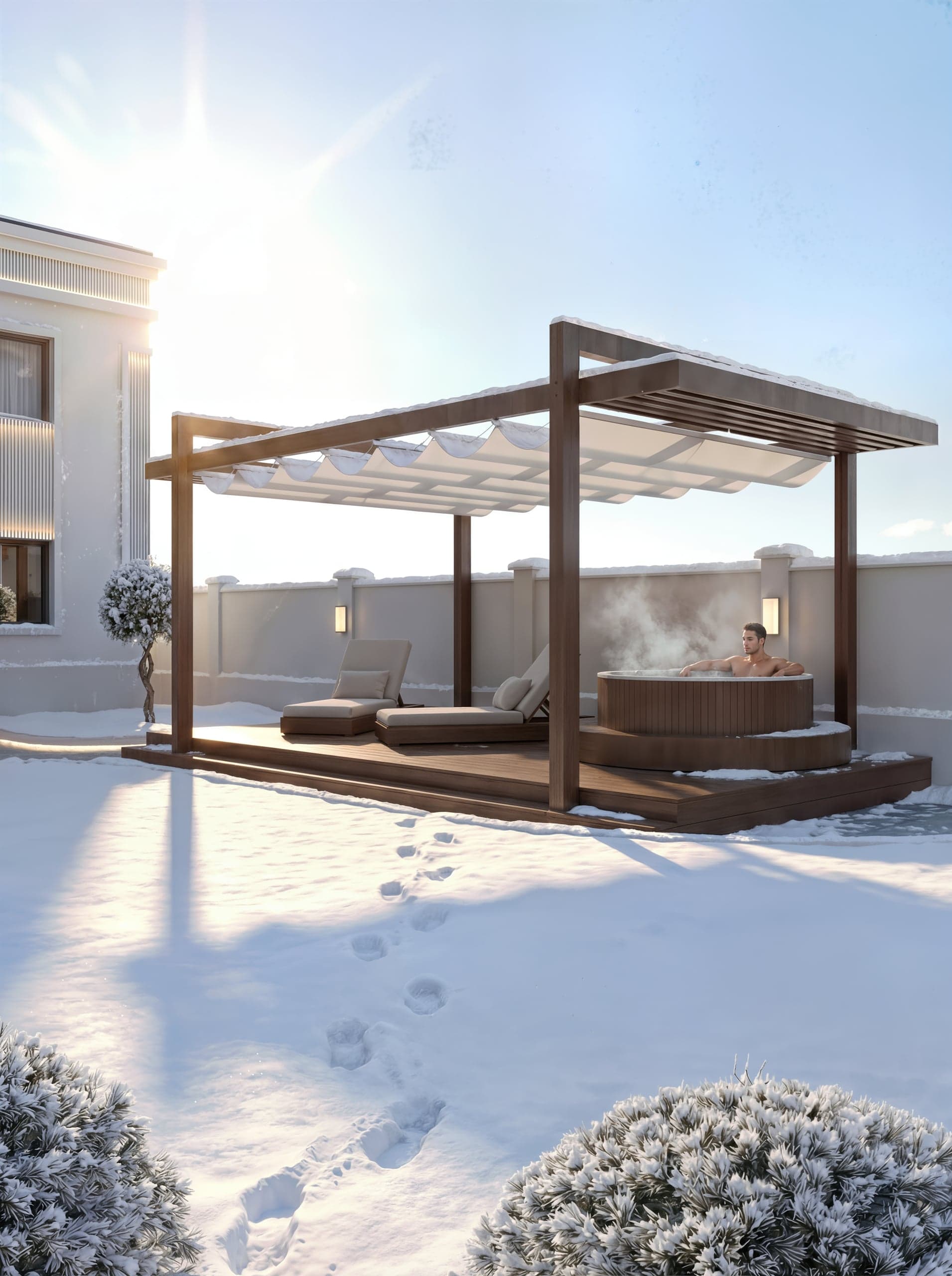 Pergolă de iarnă cu jacuzzi în Reședința Luma