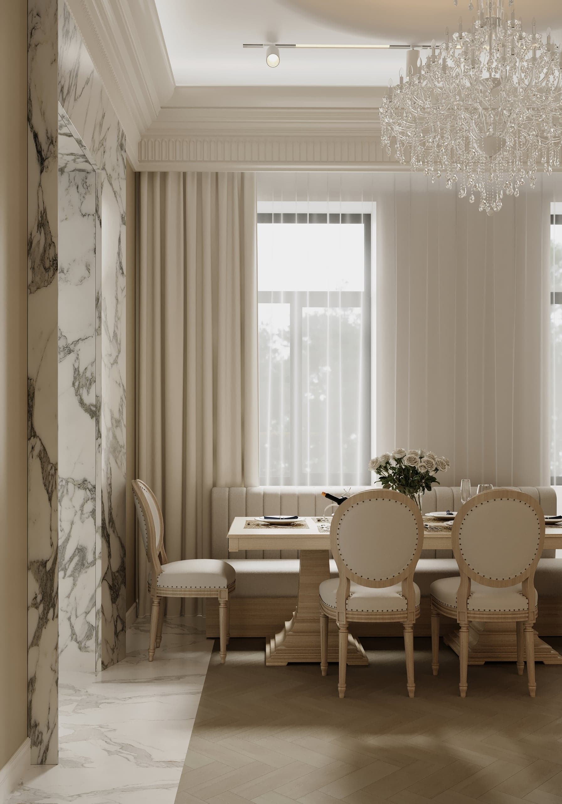 Masă de dining cu banchetă și candelabru în Clinica de Fizioterapie