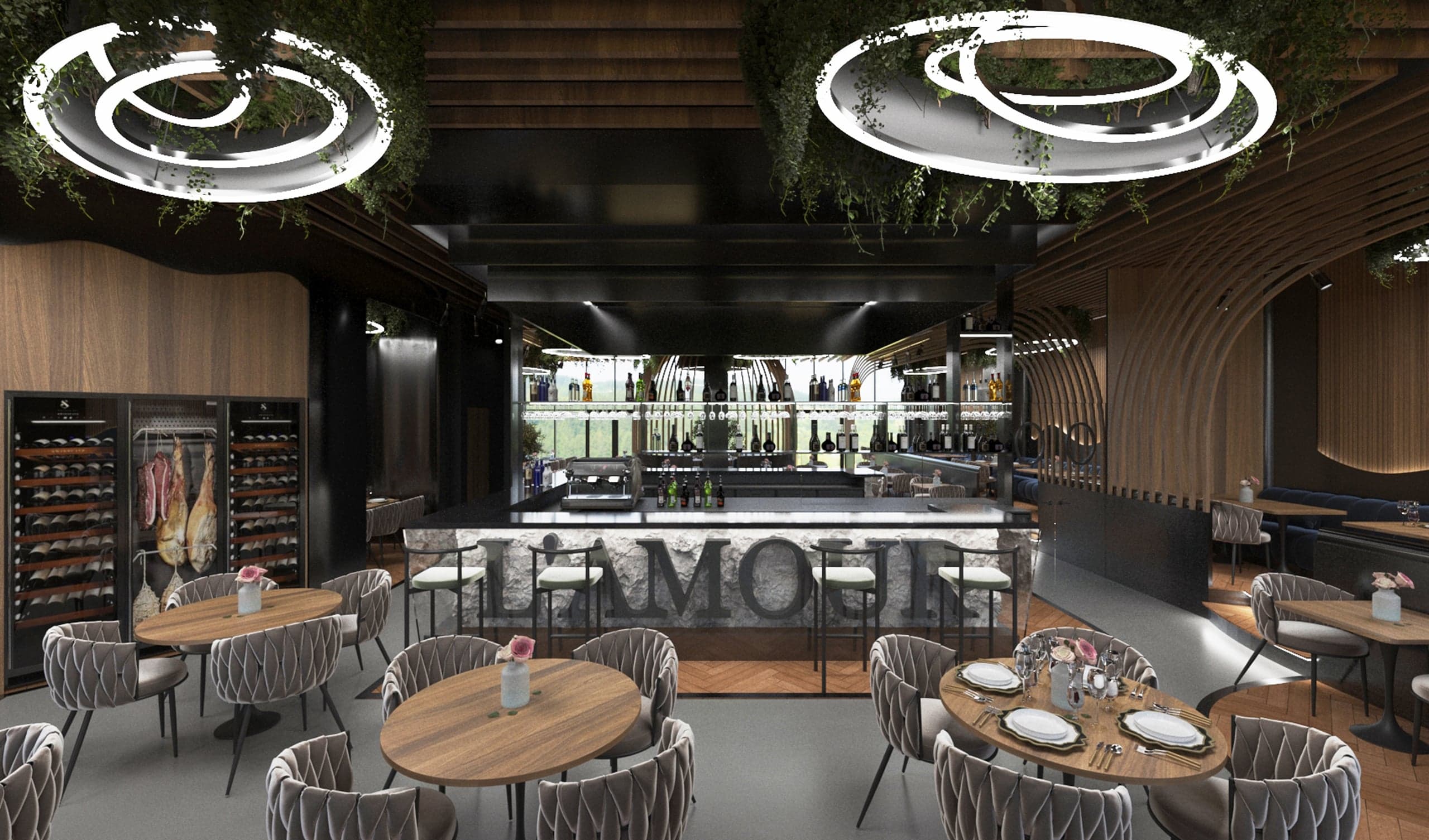 Bar cu inscripția L'Amour și dining în Restaurant L'Amour