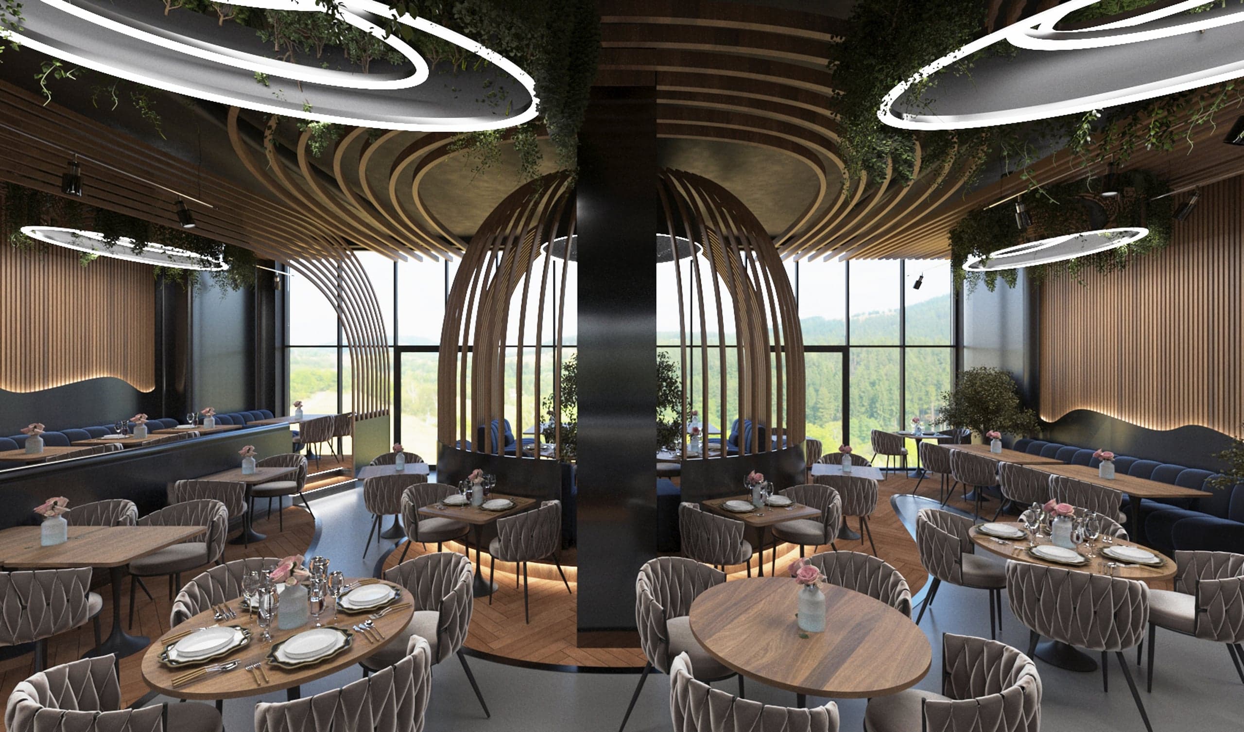 Pavilion din lemn și dining cu priveliște în Restaurant L'Amour