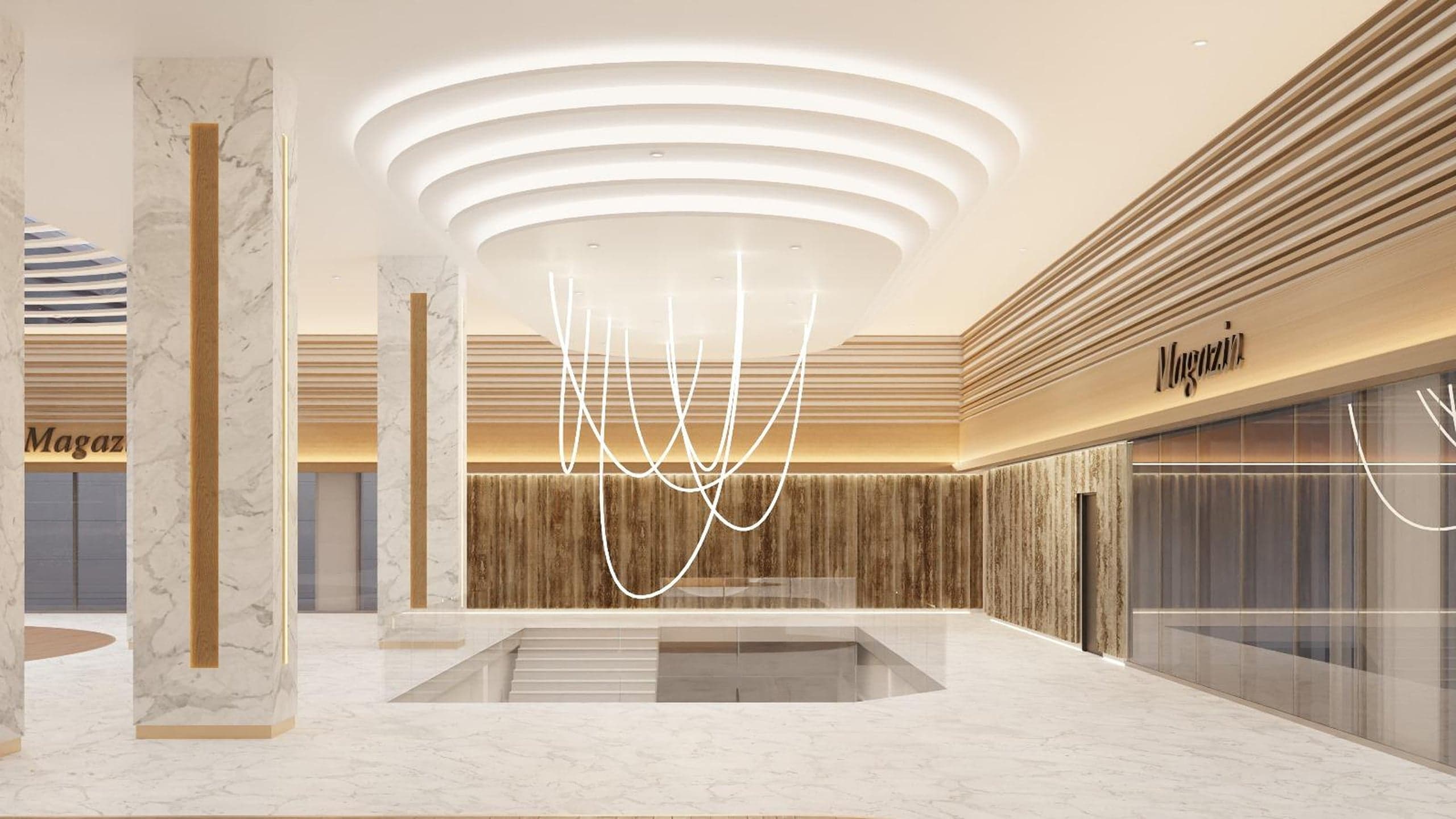 Hol cu magazin și iluminat sculptural în Mall Ario