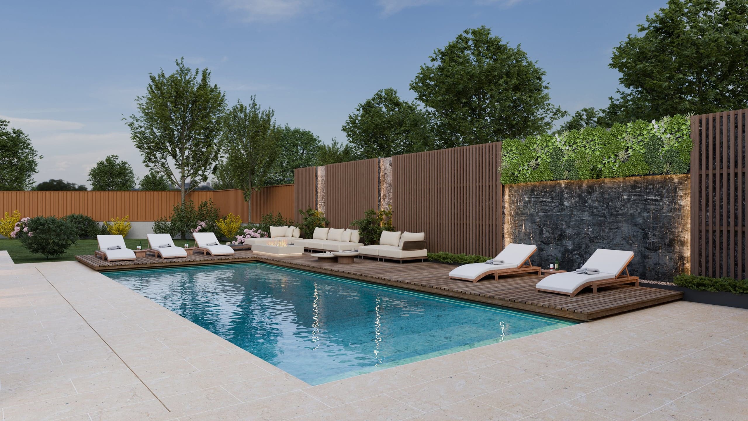 Zonă de relaxare lângă piscină în Terasa Mareia