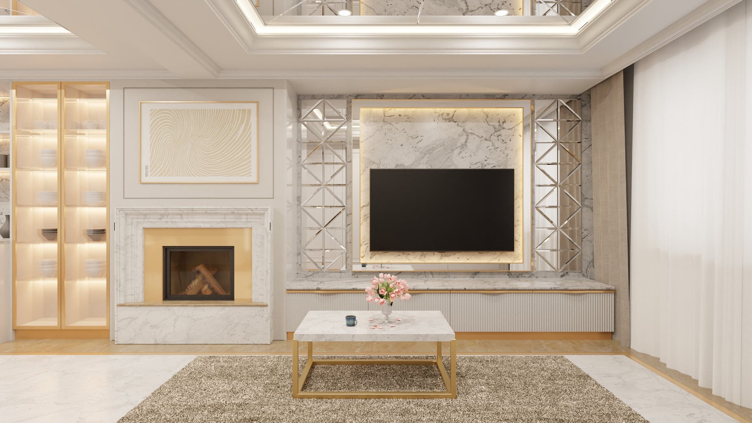Living contemporan cu perete TV în Reședința Thesa