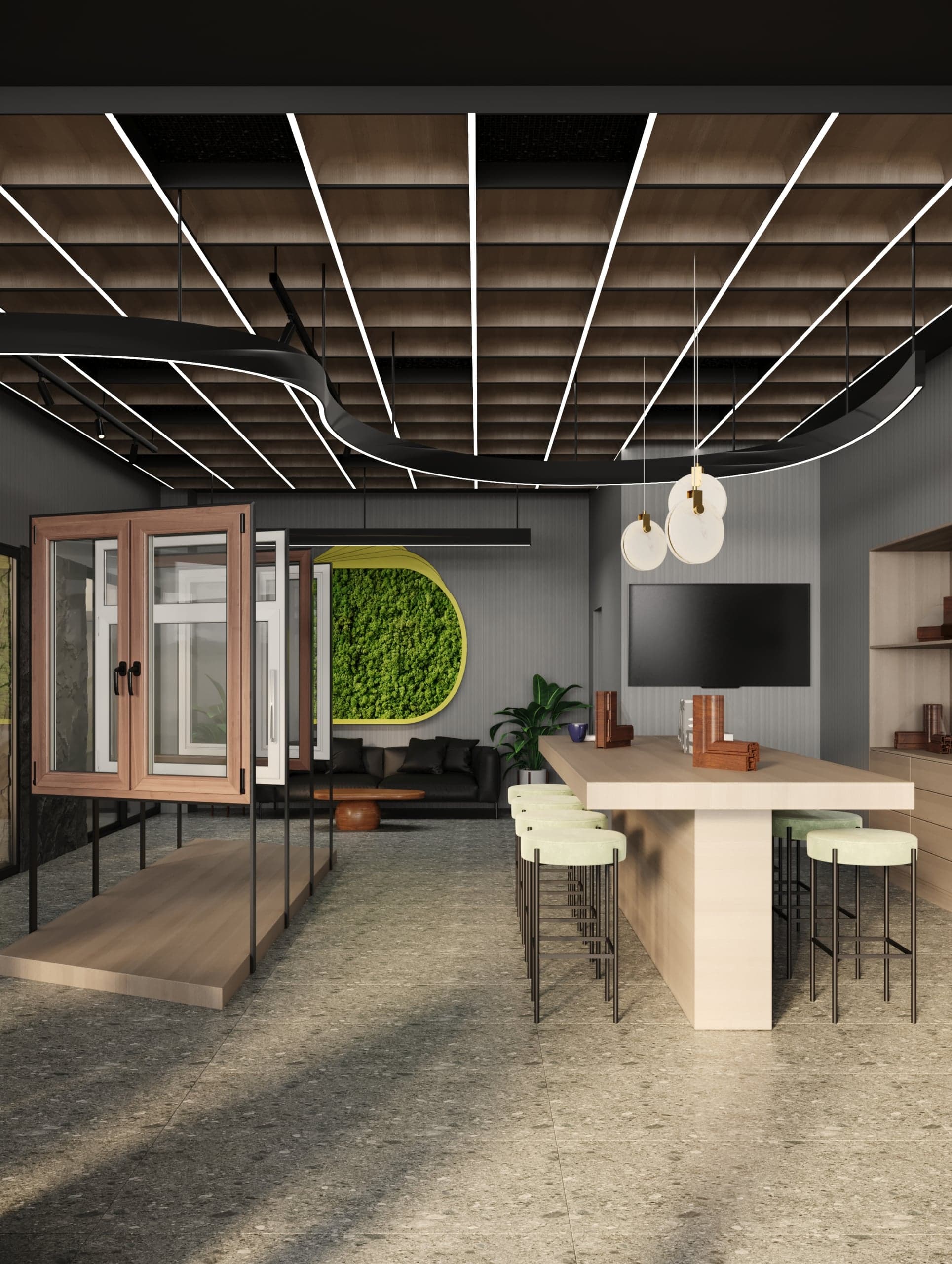 Showroom Deco Plast — vedere principală a interiorului amenajat de PODOQ Studio