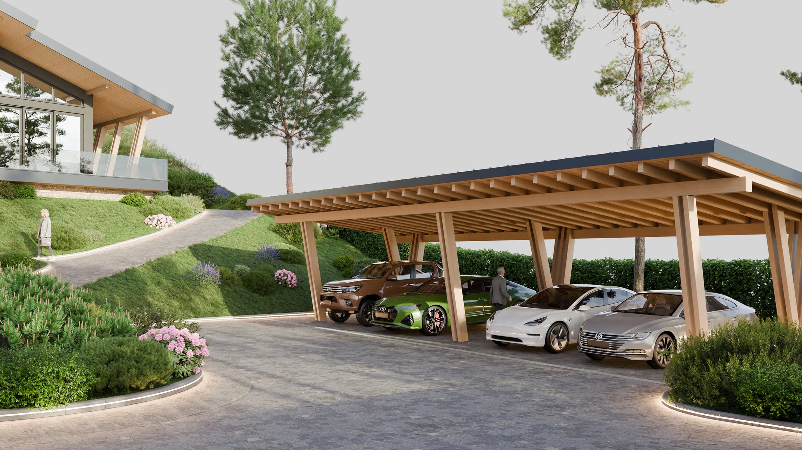 Vilă modernă pe deal cu grădini terasate în Vila Tirol