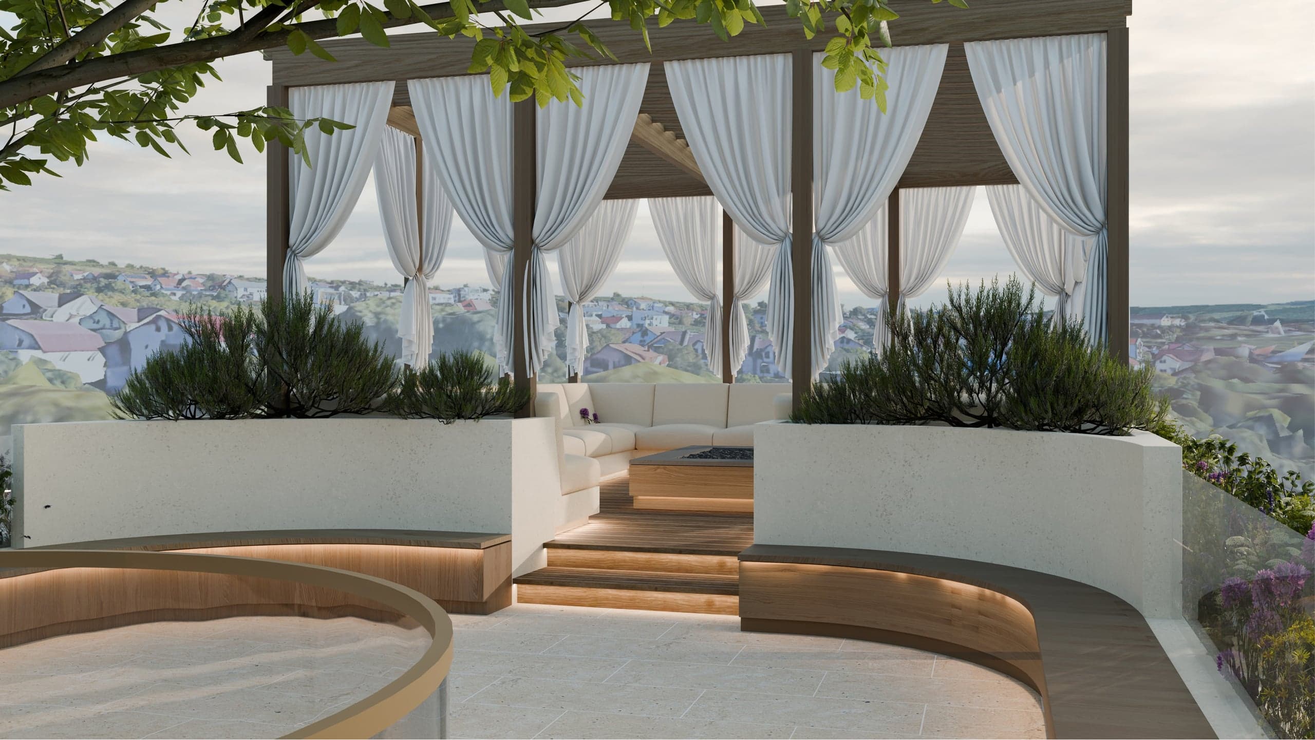 Zonă de lounge pe terasa panoramică